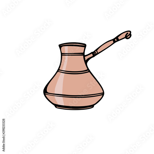 Traditional coffee maker. Hand drawn element. Sketch style. Line art. Colorful Vector illustration. Isolated on white background.