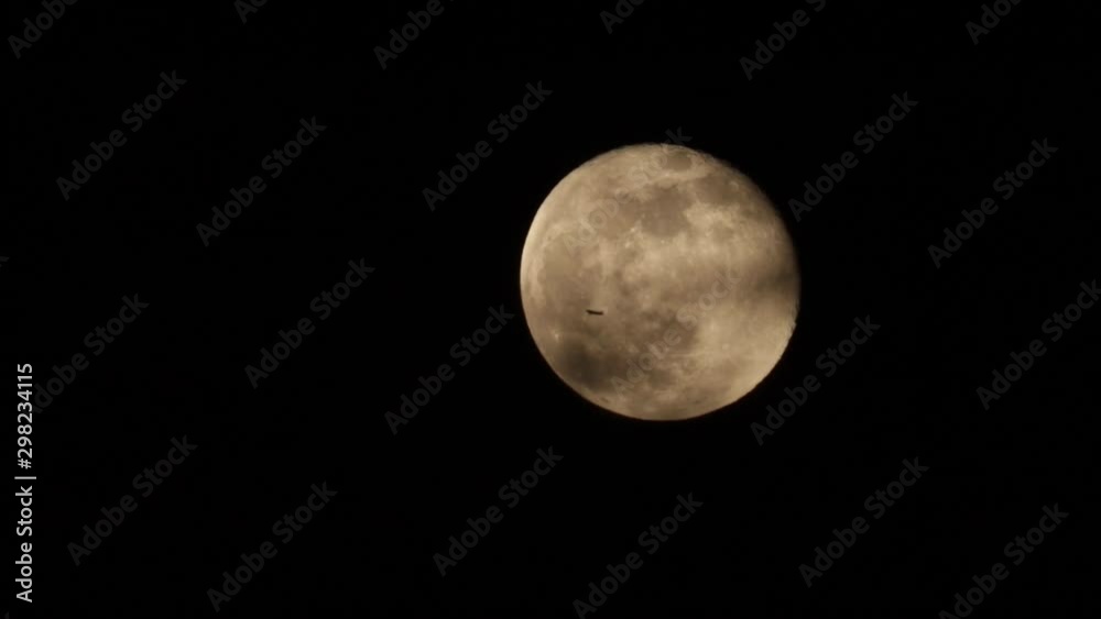 Airplane Plane Flying Across Full Moon Airplane Plane Flying Across Full Moon