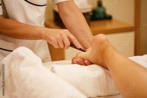 Close-up of foot massage at the spa.