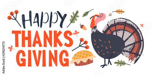 Happy thanksgiving. Greeting card, holiday banner. Vector illustration.