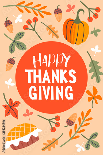 Happy thanksgiving. Greeting card, holiday banner. Vector illustration.