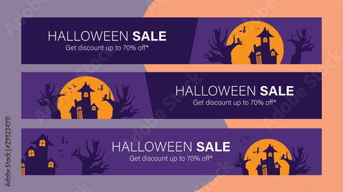 Happy halloween sale mobile banner template for online shop or social media ads. Big sale halloween holiday event. Flash sale on halloween. Halloween vector illustration