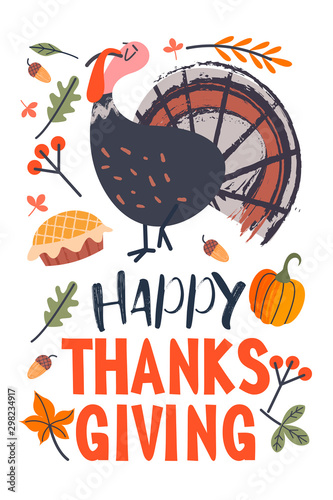 Happy thanksgiving. Greeting card, holiday banner. Vector illustration.