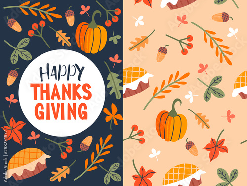 Happy thanksgiving. Greeting card, holiday banner. Vector illustration.