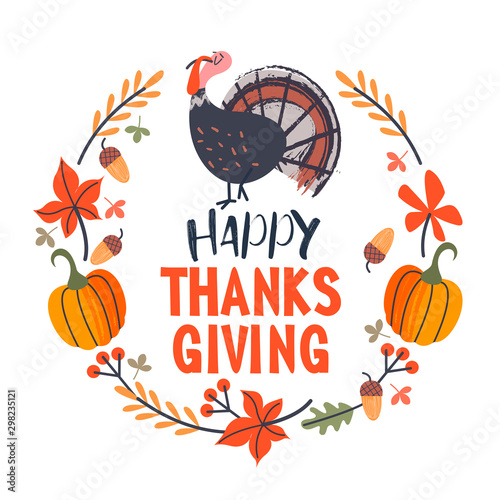 Happy thanksgiving. Greeting card, holiday banner. Vector illustration.