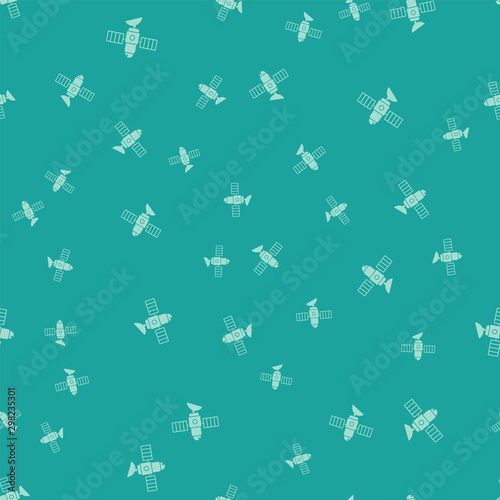 Green Satellite icon isolated seamless pattern on green background. Vector Illustration