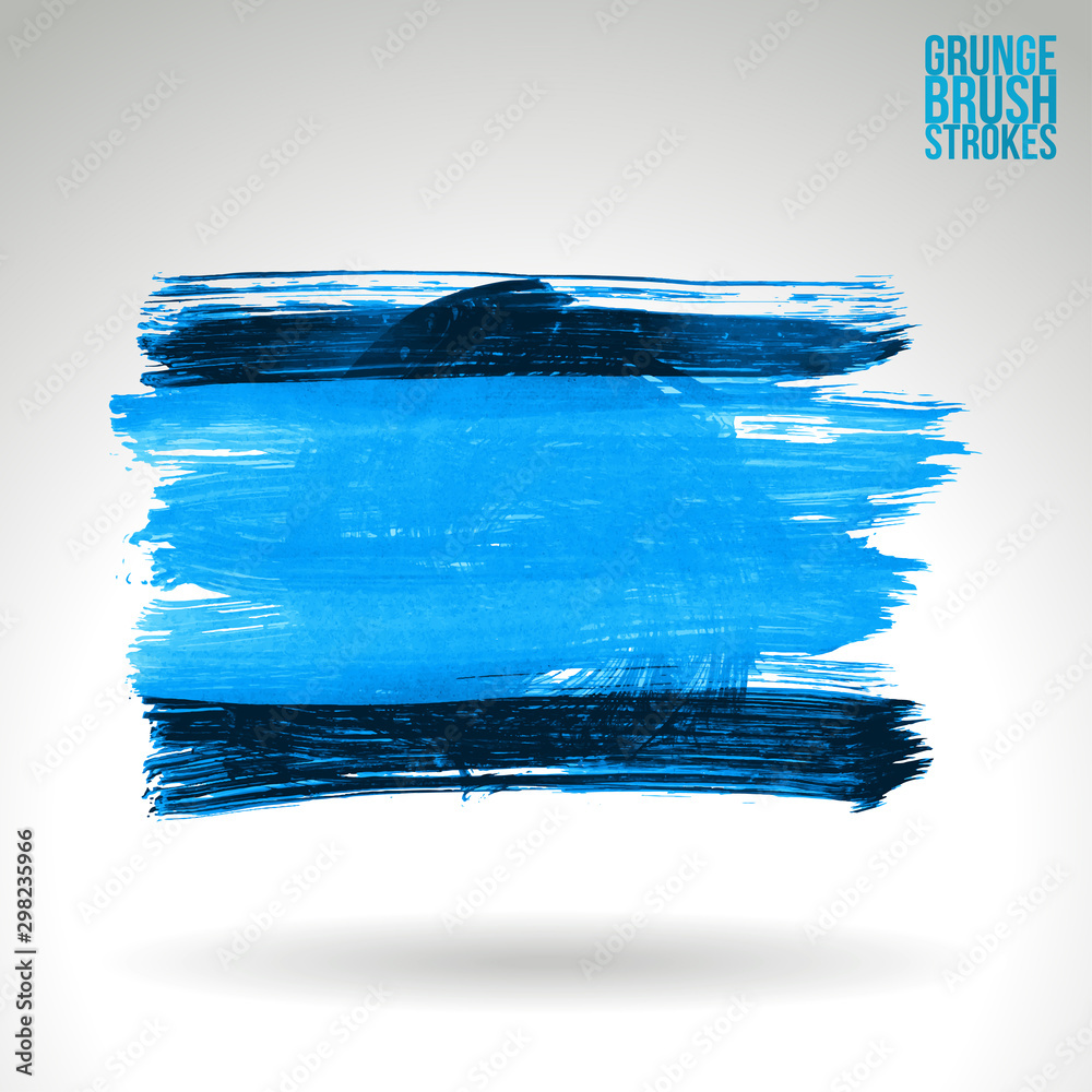 Blue brush stroke and texture. Grunge vector abstract hand - painted element. Underline and border design.