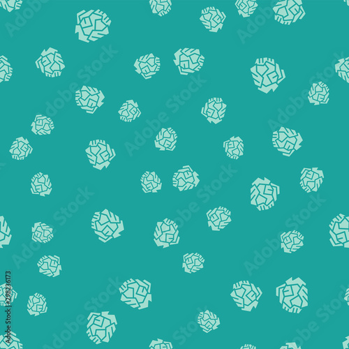 Green Crumpled paper ball icon isolated seamless pattern on green background. Vector Illustration