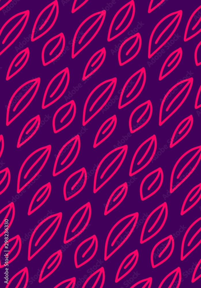 Simple flat doodle pattern with pink leaves on violet background. Vector illustration