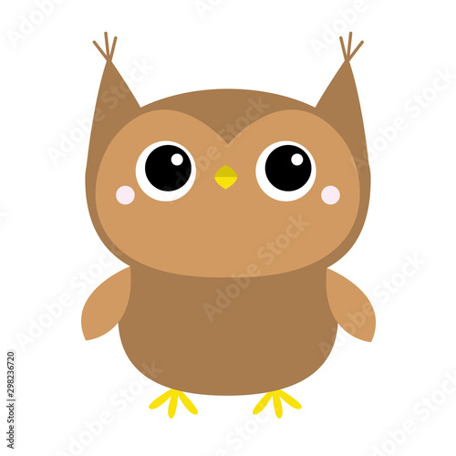 Cute owl toy icon. Big eyes. Cute cartoon kawaii funny baby character. White background. Isolated. Flat design.