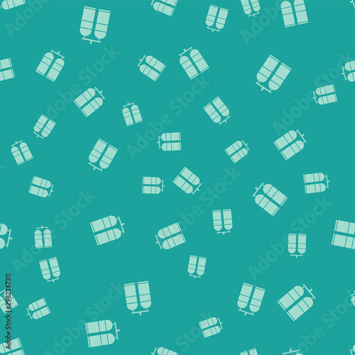 Green Aqualung icon isolated seamless pattern on green background. Oxygen tank for diver. Diving equipment. Extreme sport. Diving underwater equipment. Vector Illustration