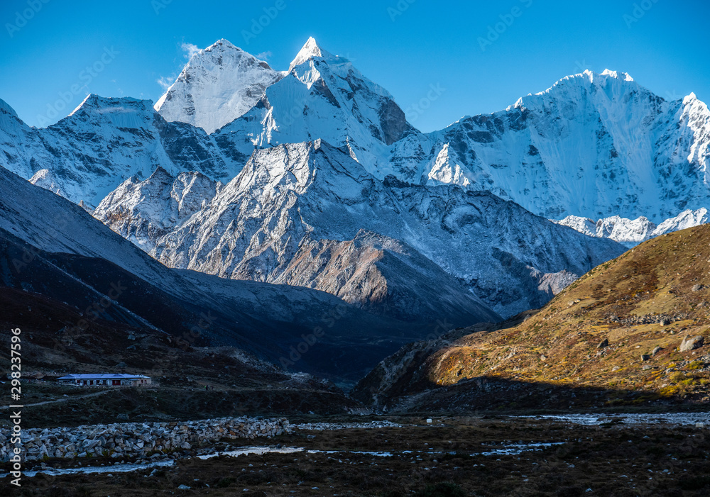 mount Ama Dablam , Himalayas mountain range in Nepal, tracking way to mount Everest