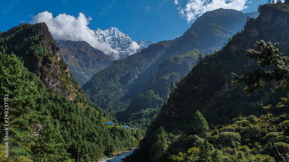 majestic landscape at Thamserku mountain range in Nepal