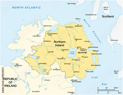 Simple map of Northern Ireland and the northern part of the Republic of Ireland