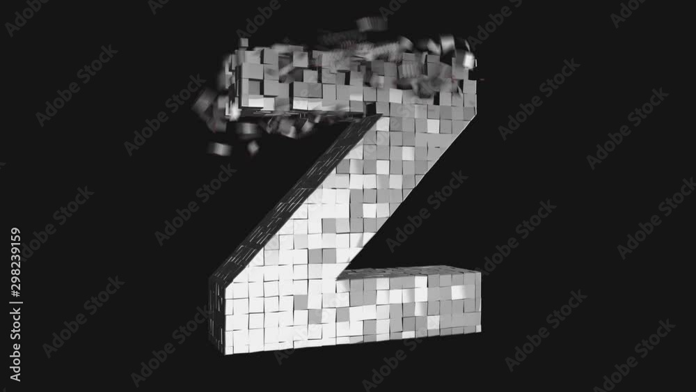 Transformer font - Build and destroy letter Z from metallic cubes, 3D letter animation on dark and chroma key green screen background in 4K Transformer font - Build and destroy letter Z from metallic cubes, 3D letter animation on dark and chroma key green screen background in 4K