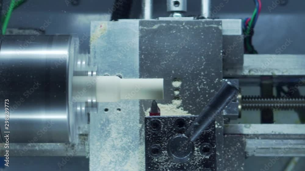 Desktop CNC lathe cutting chess pawn out of wood stock real time part 2 close up Desktop CNC lathe cutting chess pawn out of wood stock real time part 2 close up