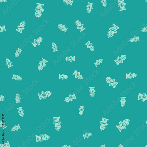 Green Fire hydrant icon isolated seamless pattern on green background. Vector Illustration