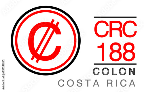 C, CRC, 188, Colon, Costa Rica Banking Currency icon typography logo banner set isolated on background. Abstract concept graphic element. Collection of currency symbols ISO 4217 signs used in country