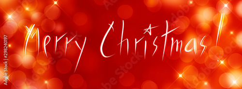 Christmas background with the author's inscription Merry Christmas, bokeh and stars. Banner. Website design.