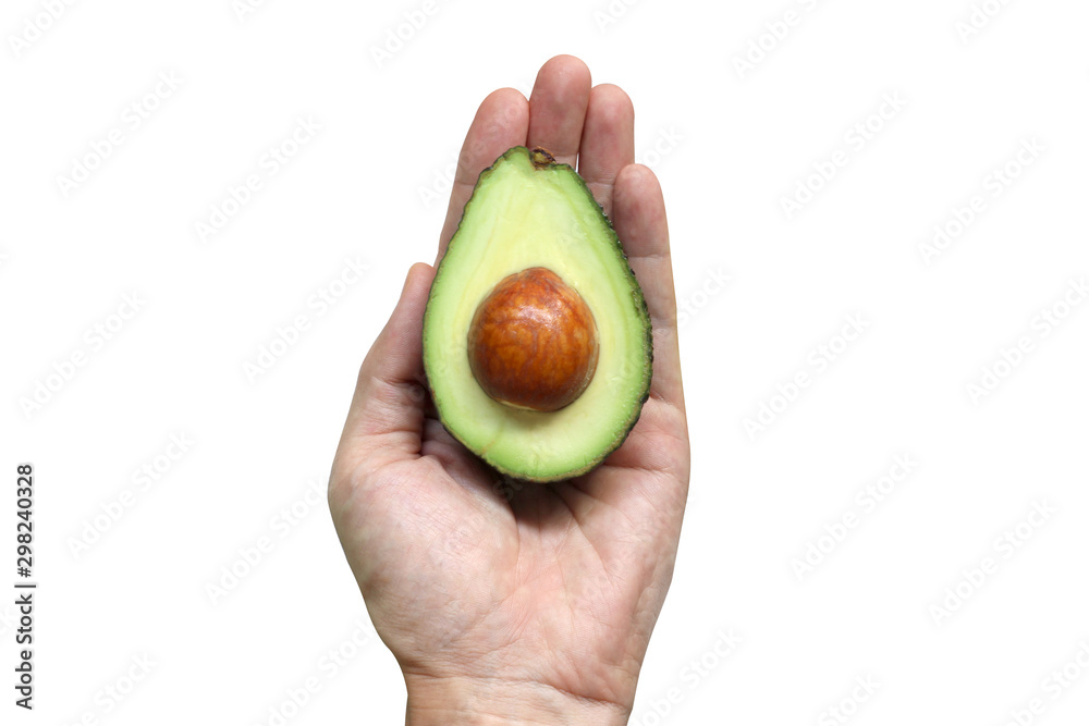 Avocado in hand on the White Blackground