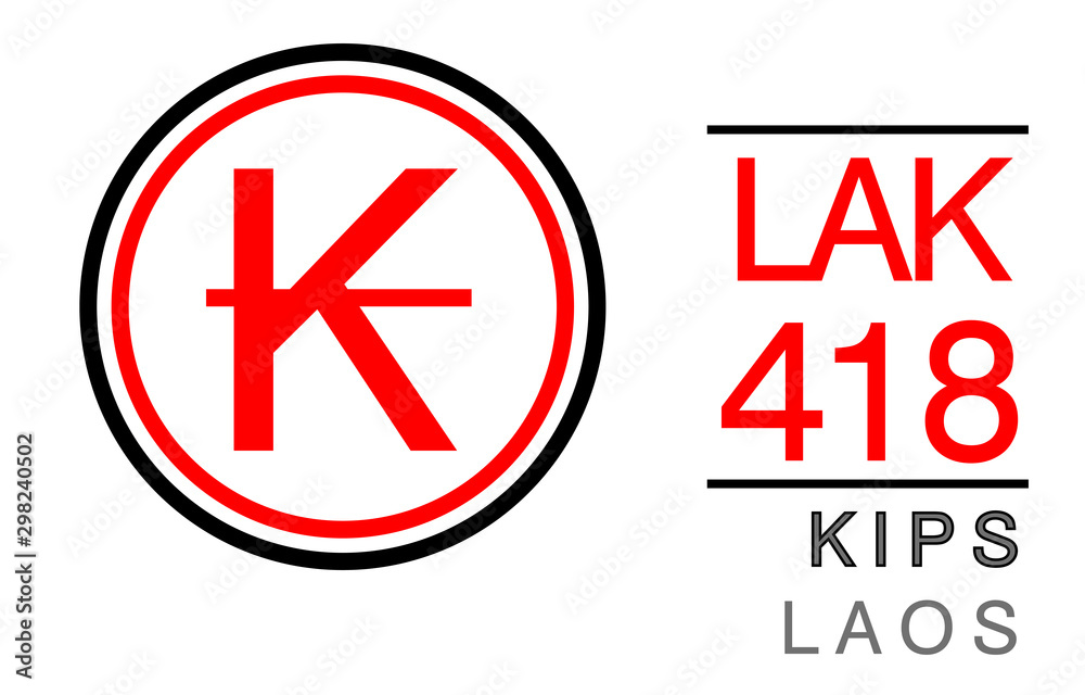 K, LAK, 418, Kips, Laos Banking Currency icon typography logo banner set isolated on background. Abstract concept graphic element. Collection of currency symbols ISO 4217 signs used in country K, LAK, 418, Kips, Laos Banking Currency icon typography logo banner set isolated on background. Abstract concept graphic element. Collection of currency symbols ISO 4217 signs used in country