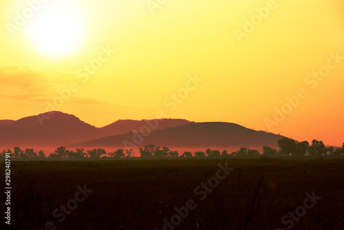 A view of the sky  mist  mountain view in the morning before dawn  looking up from the peak.Sunrise in the morning at the high hill.    stock image