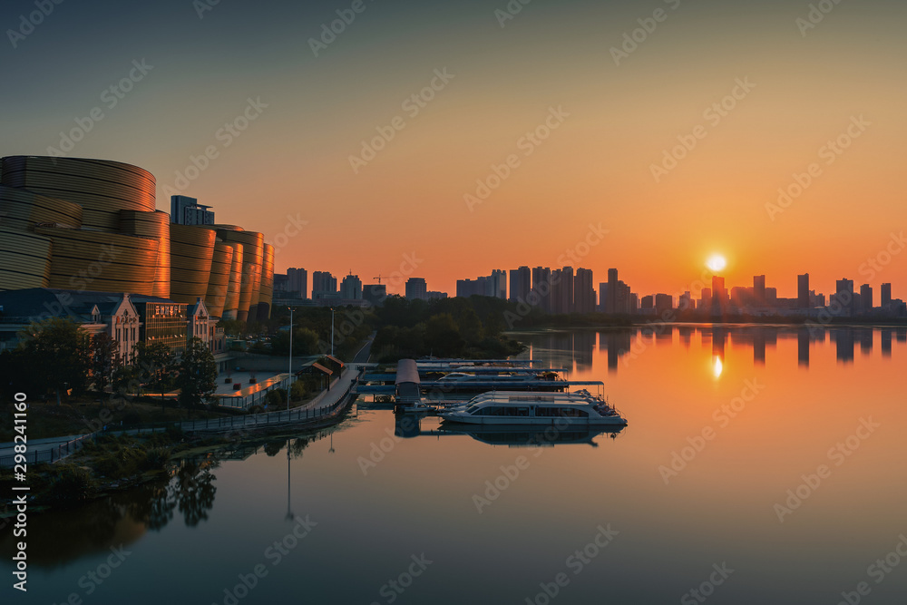 skyline at sunset