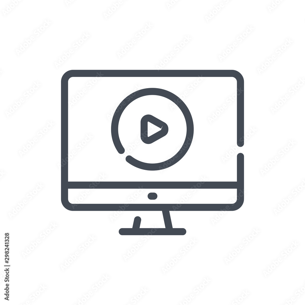 Online training and education line icon. Computer with video vector outline sign. Online training and education line icon. Computer with video vector outline sign.
