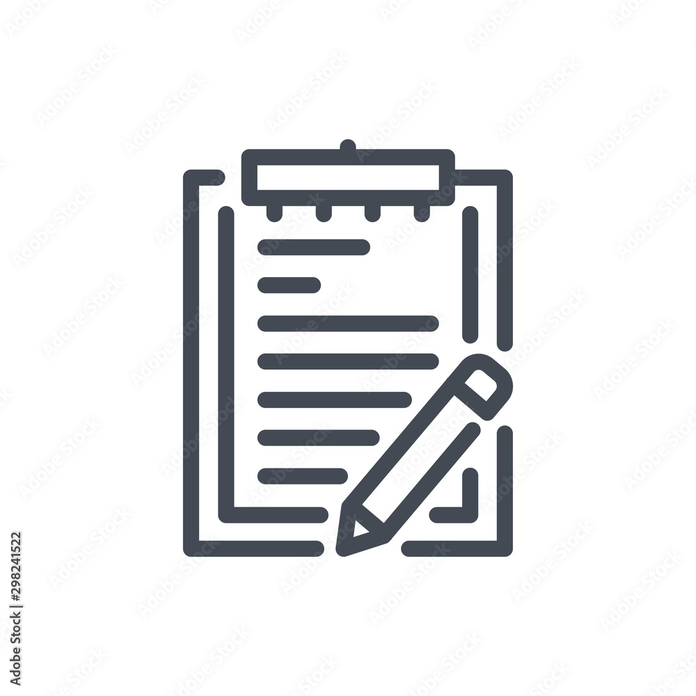 Clipboard with pencil line icon. Plan and task vector outline sign. Clipboard with pencil line icon. Plan and task vector outline sign.