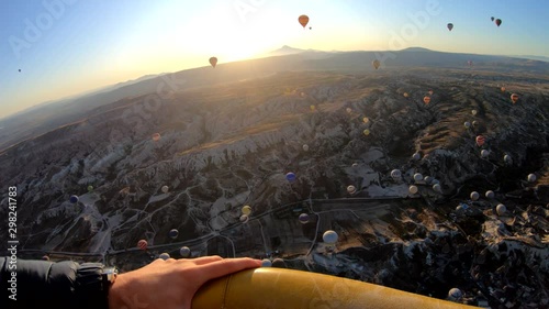 Amazing first person view or POV from a hot air balloon in Cappadocia, Turkey photo