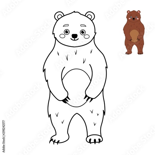 Coloring book for children. Forest animals collection. Cartoon cute bear.