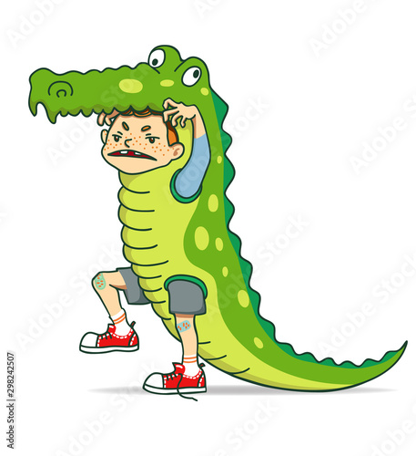 illustration of cartoon boy in a crocodile costume