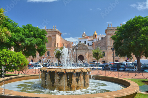 Fountain on town square Placa des Born in Ciutadella de Menorca. photo