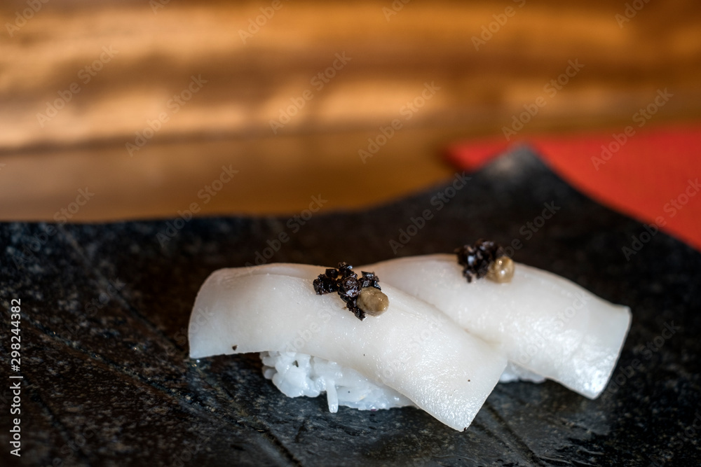 tasty oriental food in japanese restaurant