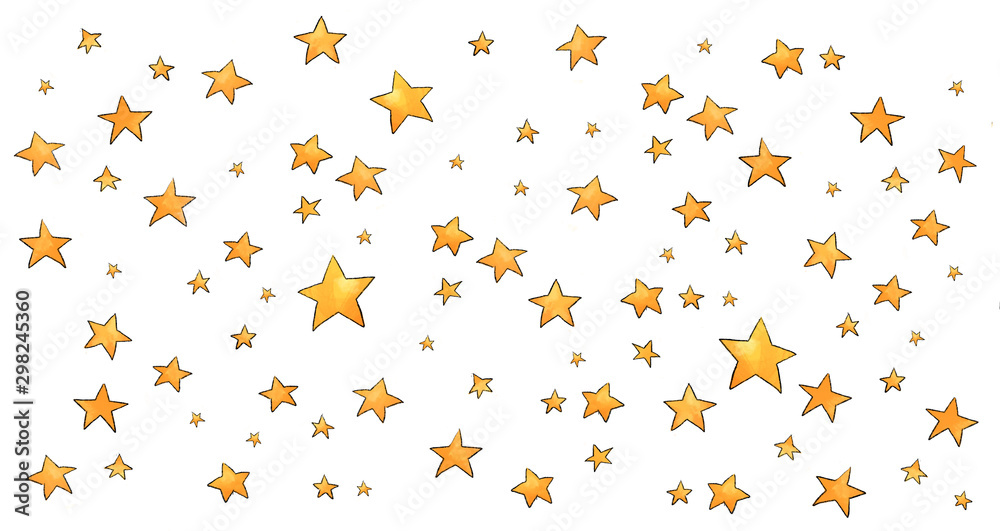 Collection of stars style sketch cartoon watercolor.