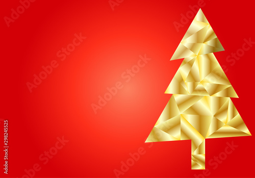Fondo rojo con árbol de navidad dorado.