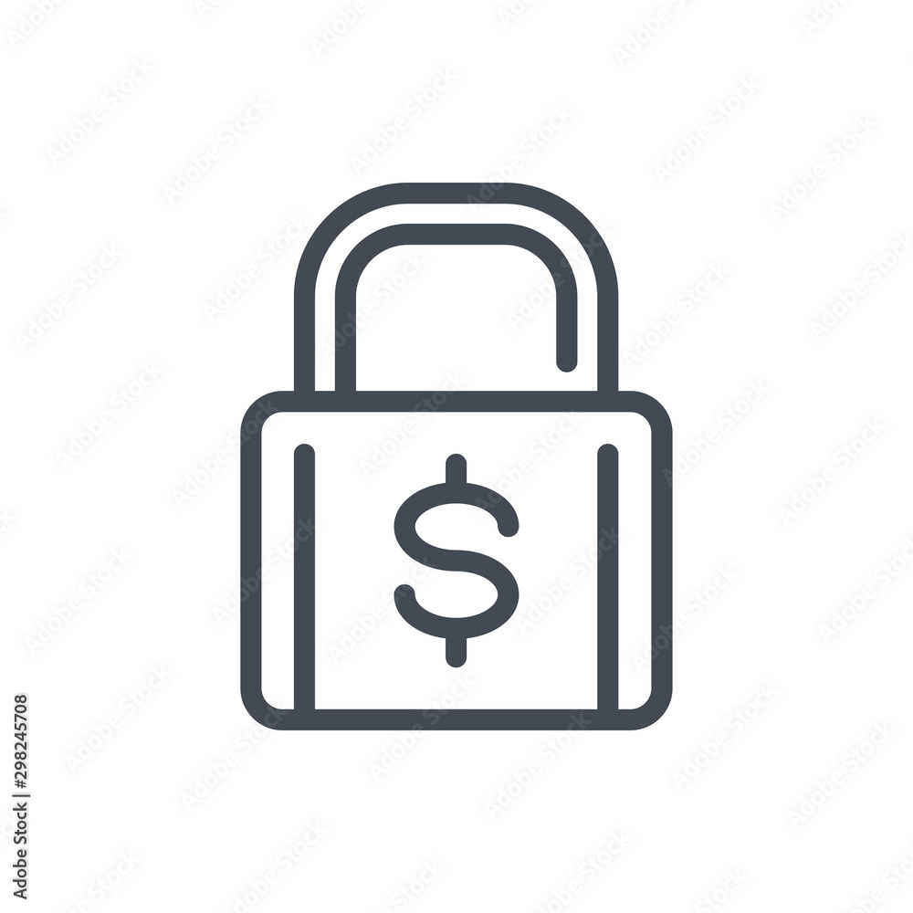 Financial security line icon. Padlock, lock with dollar vector outline sign. Financial security line icon. Padlock, lock with dollar vector outline sign.