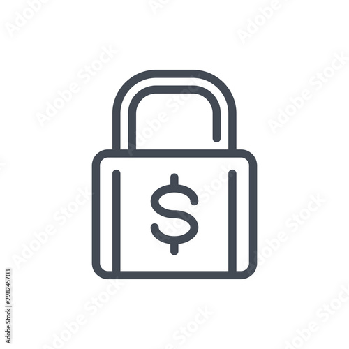 Financial security line icon. Padlock, lock with dollar vector outline sign.