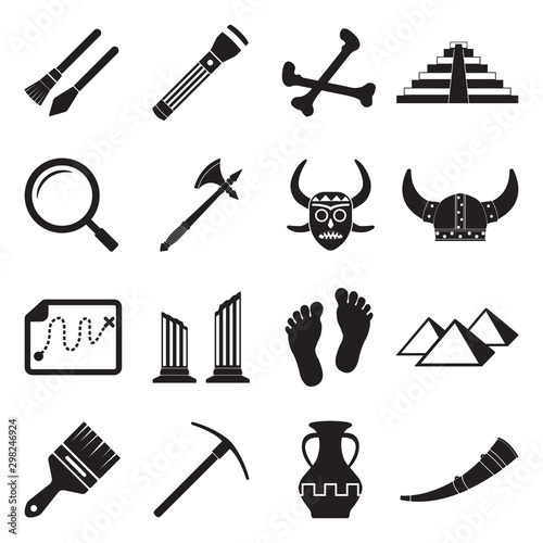 Archeology Icons. Set 2. Black Flat Design. Vector Illustration.