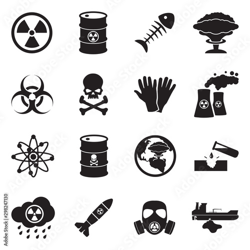 Biohazard And Nuclear Icons. Black Flat Design. Vector Illustration.