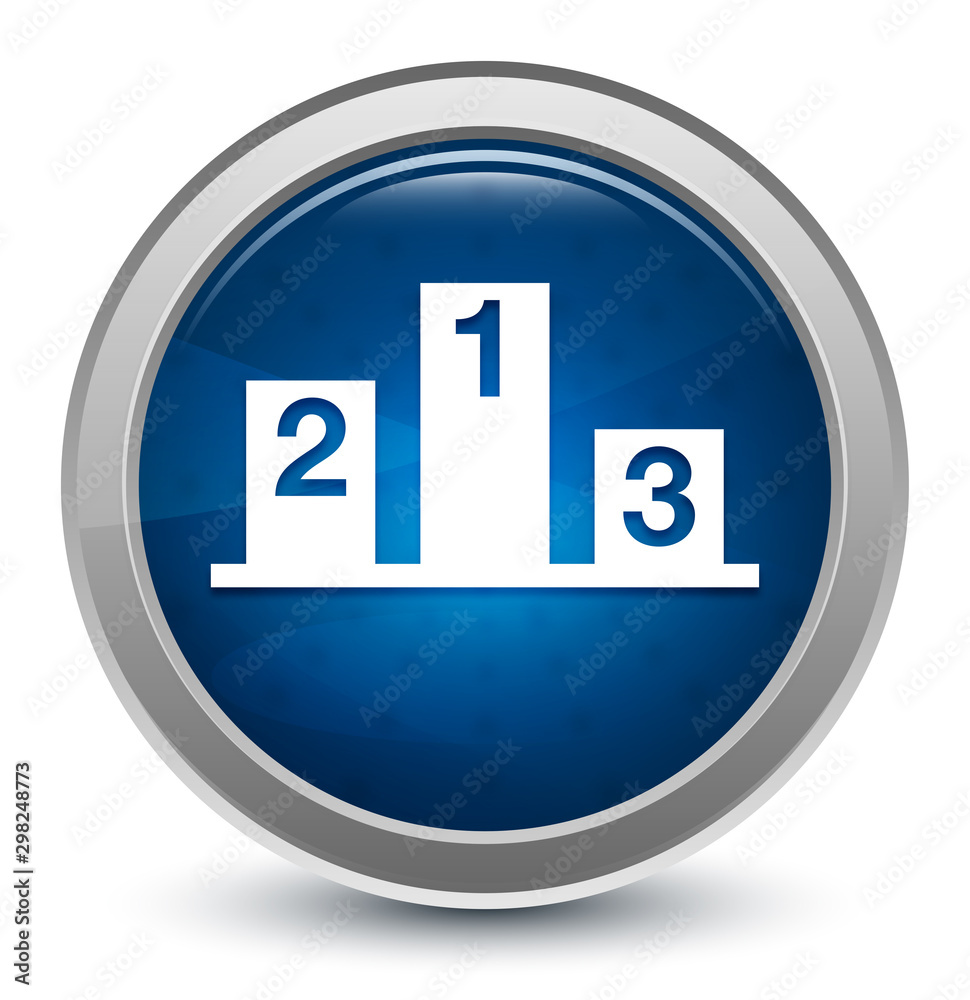 Podium icon starburst shiny blue round button illustration design concept Podium icon starburst shiny blue round button illustration design concept