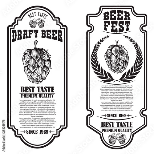 Set of beer flyers with hop illustrations. Design element for poster, banner, sign, emblem. Vector illustration