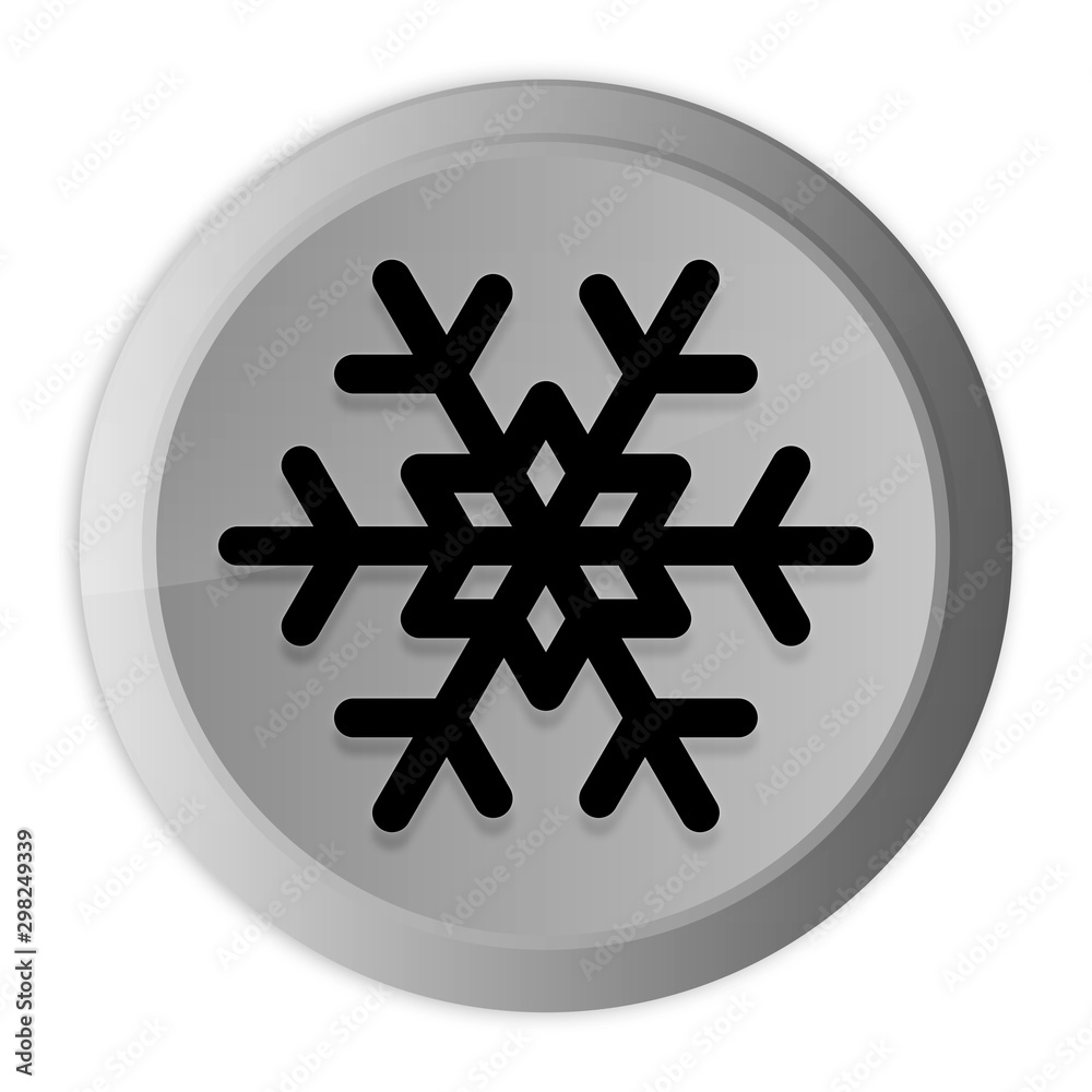 Snowflake icon metal silver round button metallic design circle isolated on white background black and white concept illustration Snowflake icon metal silver round button metallic design circle isolated on white background black and white concept illustration