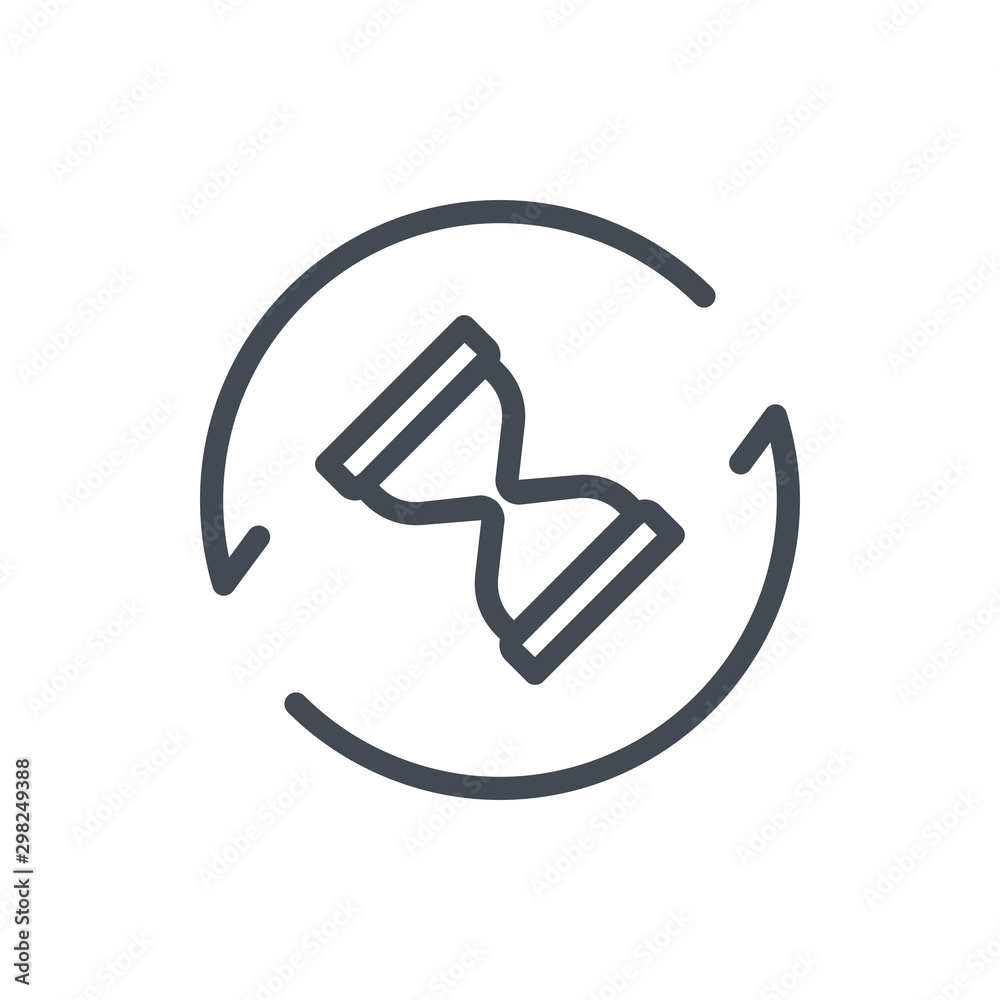 Repeat time line icon. Clock with update arrow vector outline sign. Repeat time line icon. Clock with update arrow vector outline sign.