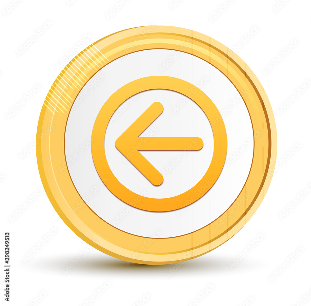 Back arrow icon gold round button golden coin shiny frame luxury concept abstract illustration isolated on white background Back arrow icon gold round button golden coin shiny frame luxury concept abstract illustration isolated on white background