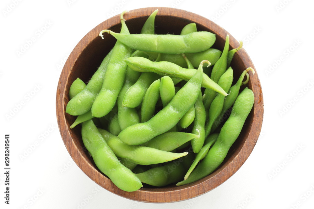 Japanese edamame soy bean in wooden bowl for healthy food image Japanese edamame soy bean in wooden bowl for healthy food image