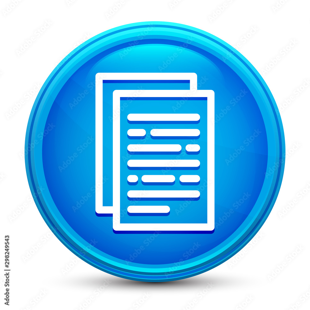 Document pages icon glass shiny blue round button isolated design vector illustration Document pages icon glass shiny blue round button isolated design vector illustration