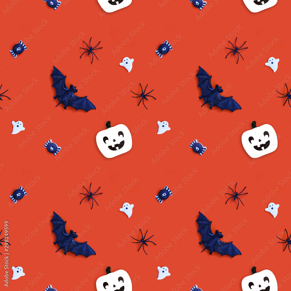 Seamless pattern of Halloween decorations and candy