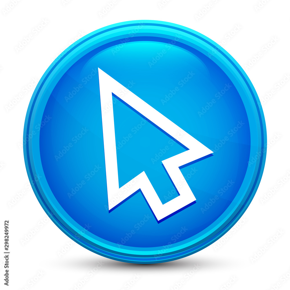 Cursor icon glass shiny blue round button isolated design vector illustration Cursor icon glass shiny blue round button isolated design vector illustration