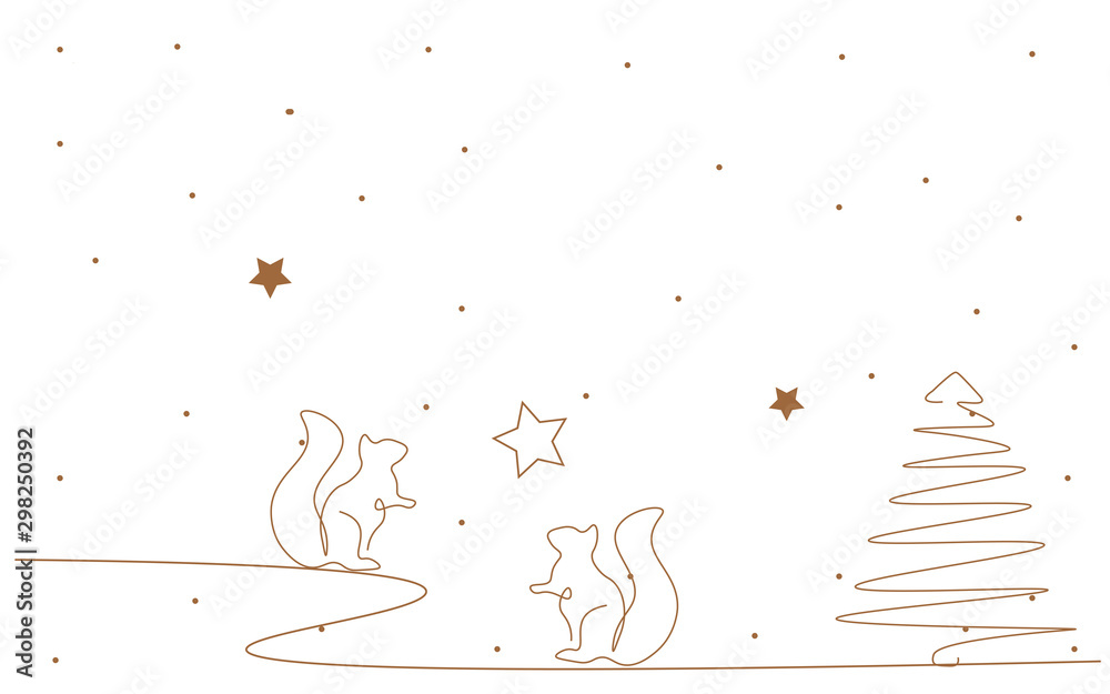 Obraz premium Christmas background gold design with cute animal, snow, star and tree, vector illustration